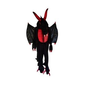 Dragon Full Body Costume Kids Unisex 3T Black Red Hooded Face Wings Dream Play